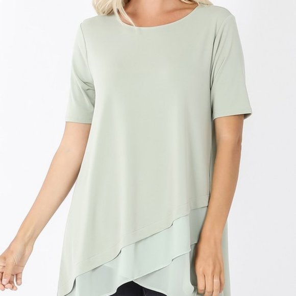 ITY TOP WITH CHIFFON TRIM - Picture 1 of 3
